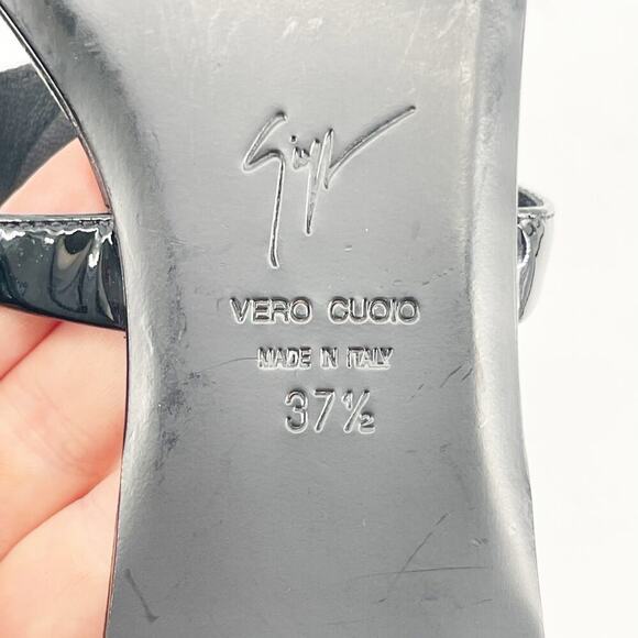 Giuseppe Zanotti Black Patent Leather Cruel Wing Flat Gladiator Sandal IT 37.5 - Picture 10 of 11